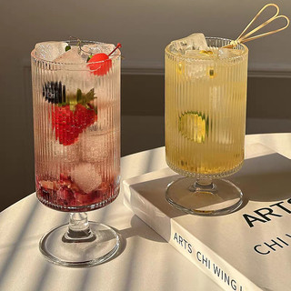 Bộ 6 Ly thủy tinh chân cao 350ml sang trọng, Cốc thuỷ tinh trơn và sọc dùng cho cocktail, soda