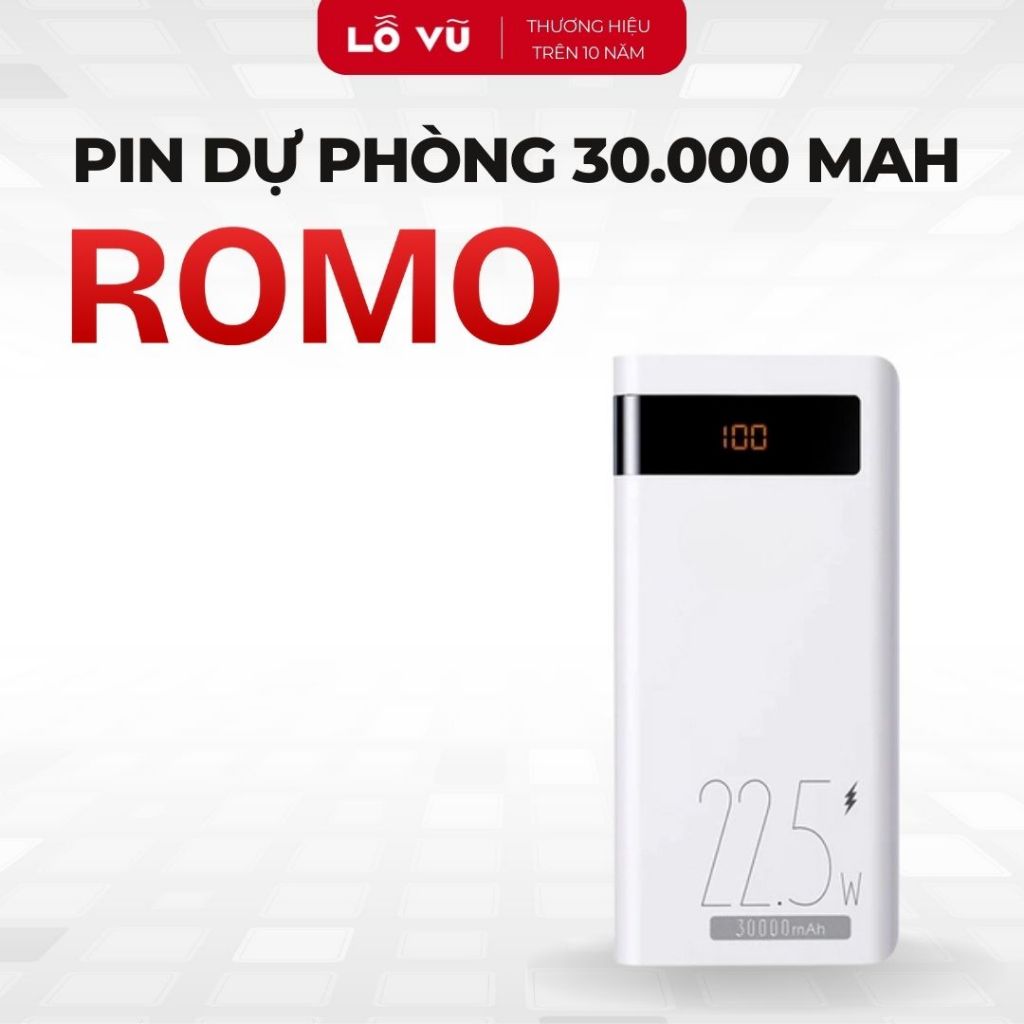 Pin sạc dự phòng 30.000 mAh ROMO, Sạc nhanh 2 chiều, Báo pin - Lỗ