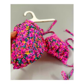 Lẻ áo bơi, bikini nữ họa tiết hoa nhí hồng nổi bật dáng tam giác dây buộc, hàng VNXK