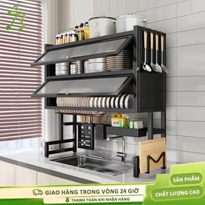 Kệ Chén đa năng có nắp đậy Kệ để chén bát thép chống gỉ cao 1/2 Tầng Kệ Để Chén Đĩa Trên Bồn Rửa Bát