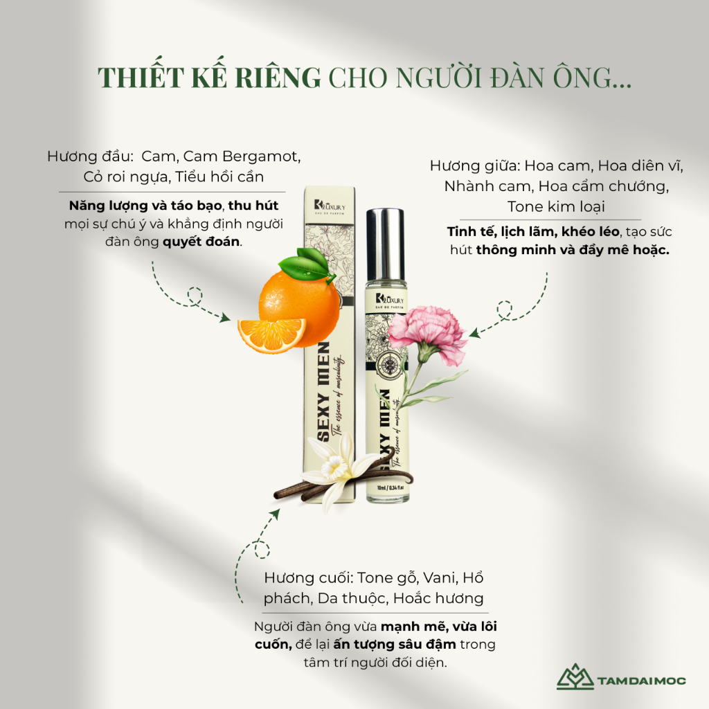Nước Hoa Nam BK LUXURY SEXY MEN 10ml Hương Gỗ Vani Cuốn Hút Gợi Cảm Lưu Hương Lâu | TAM ĐẠI MỘC