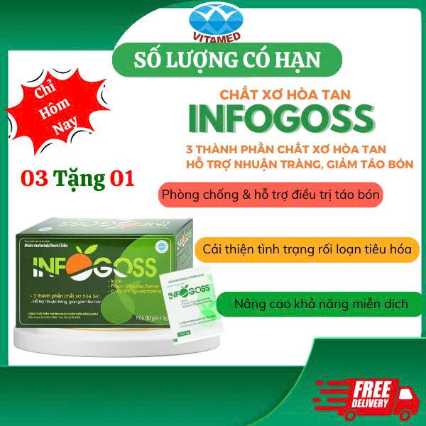 Infogoss 3g IAP - Chất xơ hòa tan hỗ trợ giảm táo bón, nhuận tràng (30 gói)