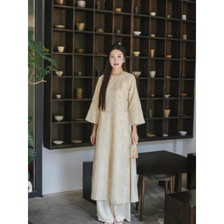 Áo Dài 4 Tà Nữ Tơ Đũi Thêu Hoa Nổi Cổ Tròn - Áo Dài Cách Tân Dự Tiệc, Chụp Ảnh, Sự Kiện | Áo dài Phương Linh