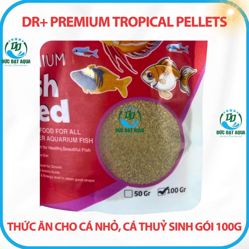 Thức ăn cho cá cảnh, cá thuỷ sinh, dàng cho cá nhỏ gói 100g Dr+ Premium Tropical Pellets 5