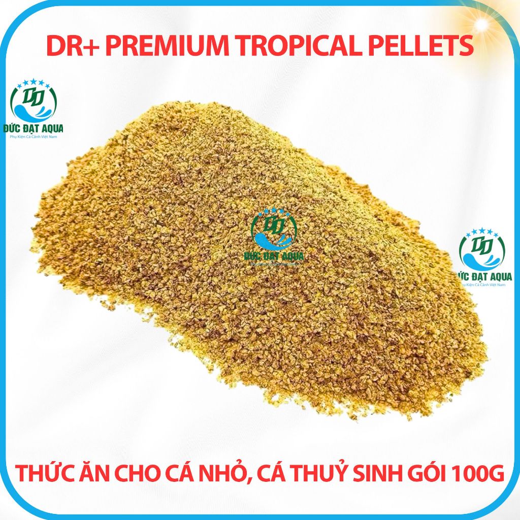 Thức ăn cho cá cảnh, cá thuỷ sinh, dàng cho cá nhỏ gói 100g Dr+ Premium Tropical Pellets 7