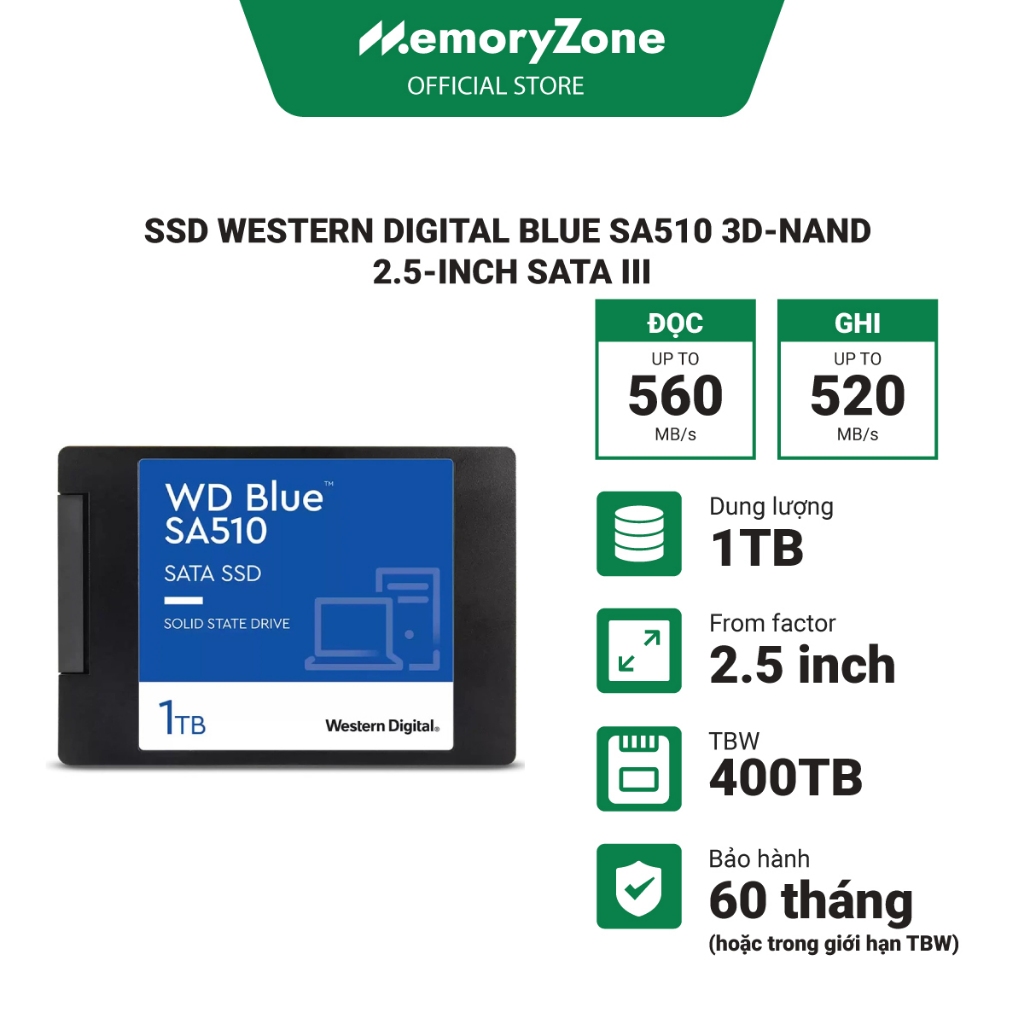 Ổ cứng SSD Western Digital Blue SA510 500GB 1TB 3D-NAND
