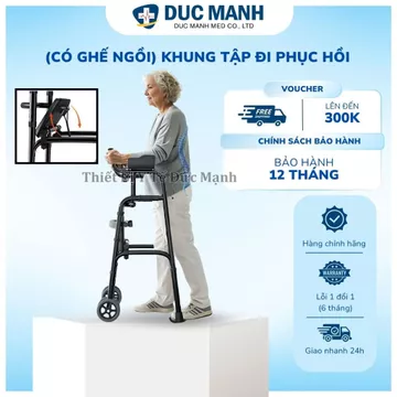 Khung tập đi có ghế ngồi - khung tập đi phục hồi chức năng hỗ trợ khuỷu tay, khung tập đi người già