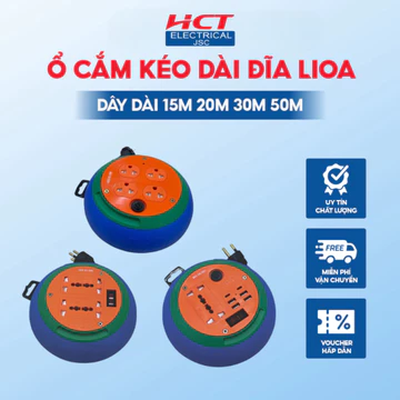 Ổ Cắm Kéo Dài Quay Tay Rulo Kiểu Đĩa Bay LiOA, Dây Dài 5m, Có Ổ Cắm Đa Năng