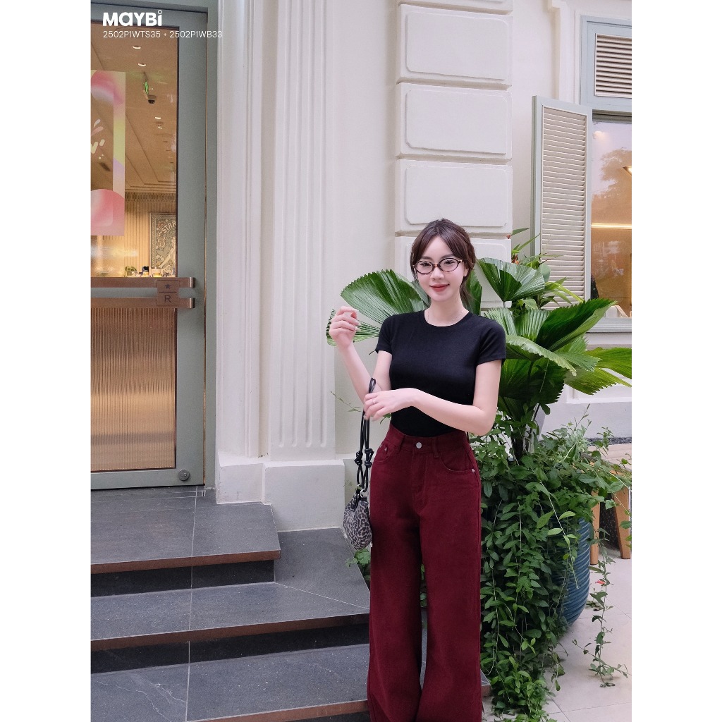 MAYBI Quần kaki ống suông,lưng cao,tôn dáng,chất liệu kaki thoải mái vận động - Chính Hãng