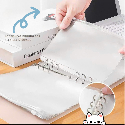 Túi Đựng Tài Liệu A5, A6, Túi Zip Trong Suốt PVC Chống Thấm Nước, Túi Zip Đựng Tiền Có Khóa Kéo Làm Phụ Kiện Sổ Còng