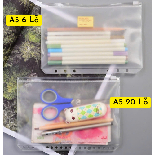Túi Đựng Tài Liệu A5, A6, Túi Zip Trong Suốt PVC Chống Thấm Nước, Túi Zip Đựng Tiền Có Khóa Kéo Làm Phụ Kiện Sổ Còng