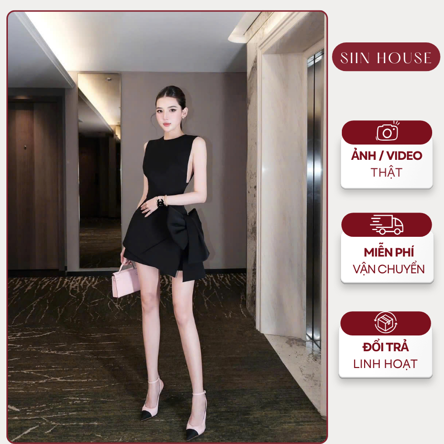 Váy Đầm Dự Tiệc Siin House D0144 Thiết Kế Đính Nơ Tùng Lệch Độc Đáo Sang Trọng