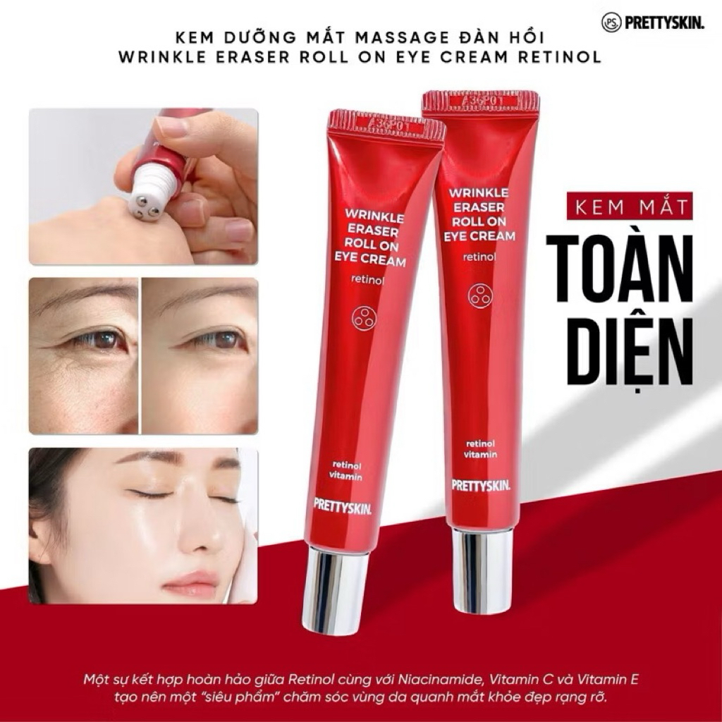 Kem Dưỡng Mắt Massage PRETTYSKIN Retinol – Giảm Nếp Nhăn, Bọng Mắt, Quầng Thâm