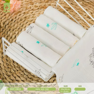 KHĂN SỮA SỢI TRE CAO CẤP 3 LỚP (HỘP 6 CHIẾC )