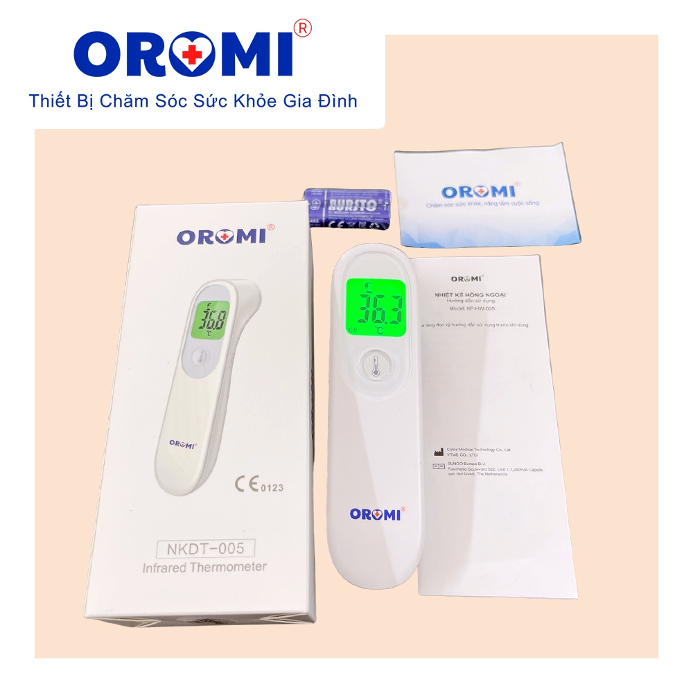 Nhiệt kế điện tử hồng ngoại OROMI NKDT-005 - Có cảnh báo nhiệt độ và bộ nhớ