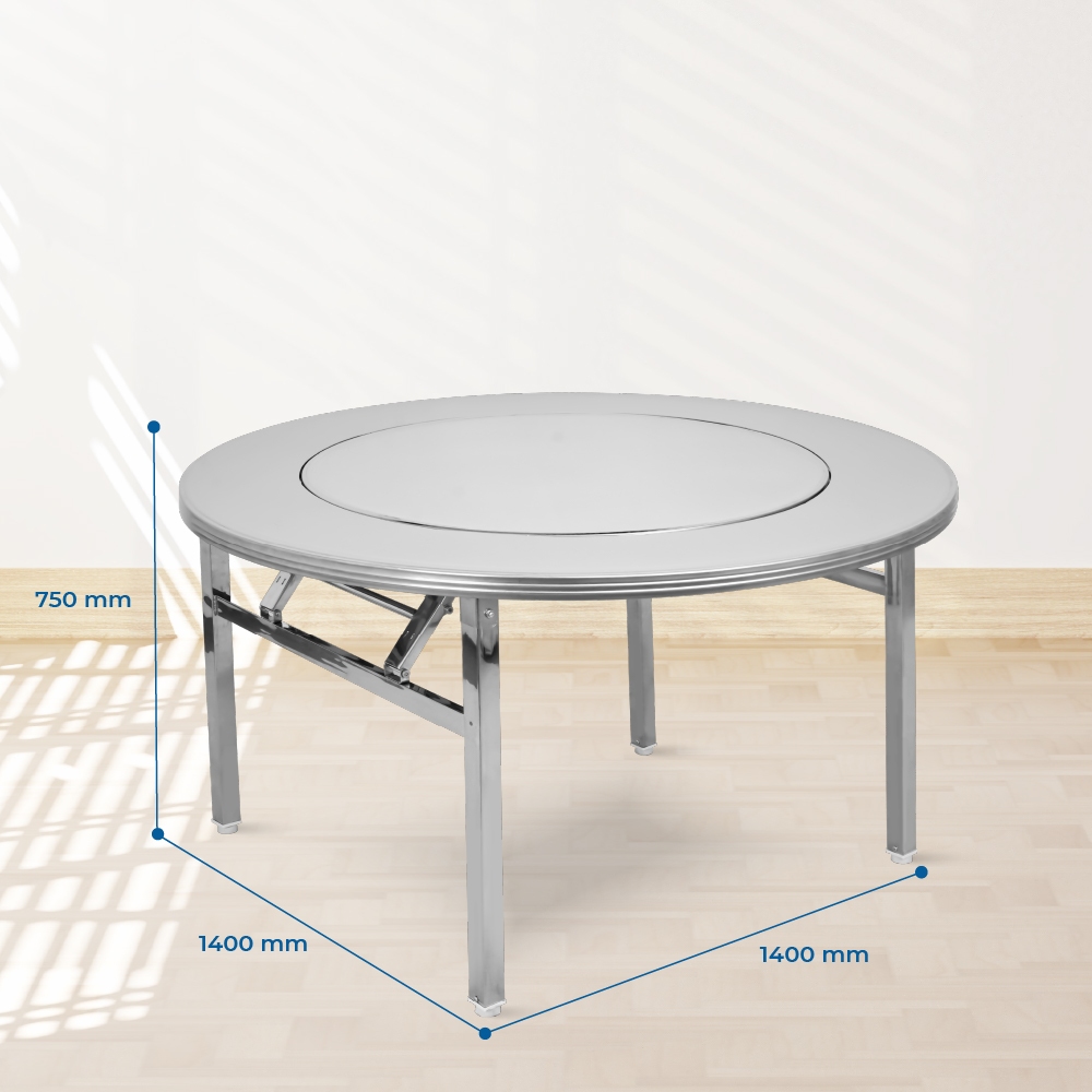 [FREESHIP] Bàn inox gấp gọn 1m4 Revin QUI PHÚC, có mâm xoay, tiện lợi, bàn ăn gia đình, nhà hàng