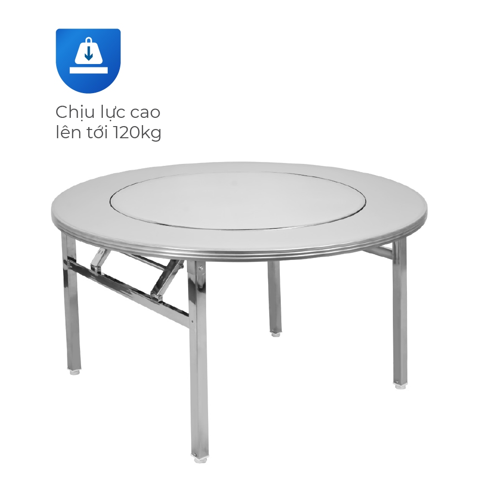 [FREESHIP] Bàn inox gấp gọn 1m4 Revin QUI PHÚC, có mâm xoay, tiện lợi, bàn ăn gia đình, nhà hàng