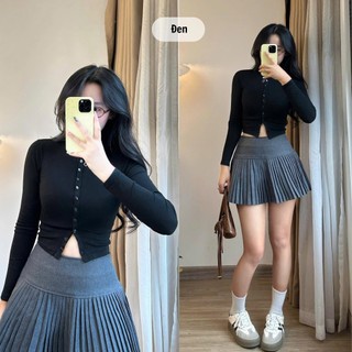 Áo Thun Tay Dài Ôm Body Nút Cài Trước 247store Áo Kiểu Basic Dễ Phối Cardigan Mùa Thu