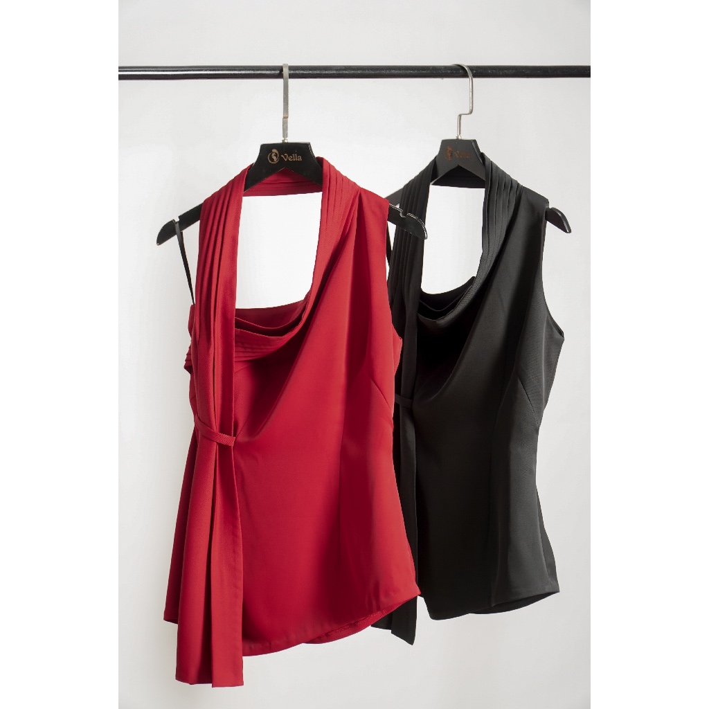 Áo peplum nữ lệch vai xếp ly sang trọng, Áo dự tiệc, công sở cao cấp Vella Fashion VA24009 VQ23089
