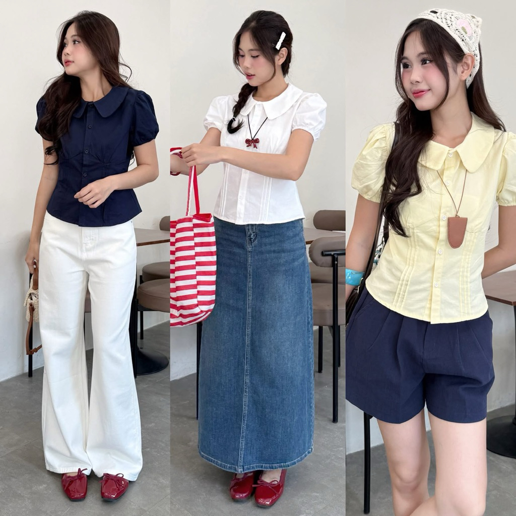 [RÁCH STORE] Áo Kiểu - Cổ Sen - Chiết Ngực - Dập Li - Tay Bo | Shopee ...