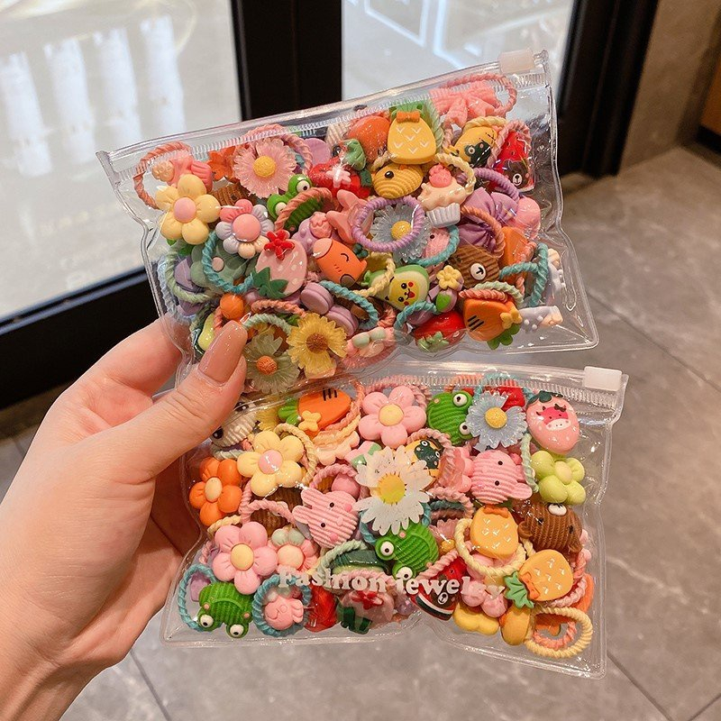 Set 50 chun buộc tóc túi zip xoắn co giãn cho bé yêu
