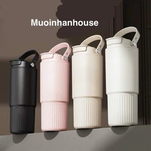 Ly giữ nhiệt cao cấp bình nước giữ nhiệt tráng sứ có quai đeo, bình có ống hút và vỏ chống xước