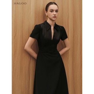 Váy nữ đen xòe khóa kéo thắt đai SIZE S HAGOO phong cách công sở thanh lịch [V9021]