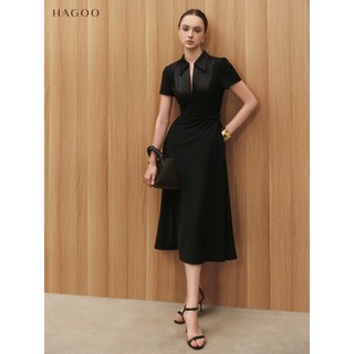 Váy nữ đen xòe khóa kéo thắt đai SIZE S HAGOO phong cách công sở thanh lịch [V9021]