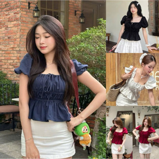 Áo babydoll nữ phong cách hàn cổ vuông tay phồng 4 màu chất cotton pha VANISA CT400