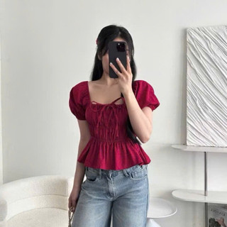 Áo babydoll nữ phong cách hàn cổ vuông tay phồng 4 màu chất cotton pha VANISA CT400