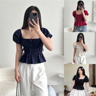 Áo babydoll nữ phong cách hàn cổ vuông tay phồng 4 màu chất cotton pha VANISA CT400