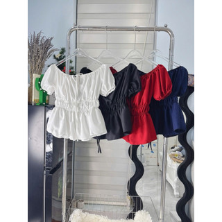 Áo babydoll nữ phong cách hàn cổ vuông tay phồng 4 màu chất cotton pha VANISA CT400