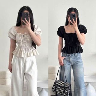 Áo công chúa nữ cổ vuông tay phồng babydoll chất cotton pha thời trang VANISA CT400