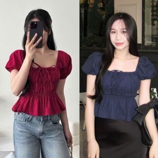 Áo babydoll nữ phong cách hàn cổ vuông tay phồng 4 màu chất cotton pha VANISA CT400
