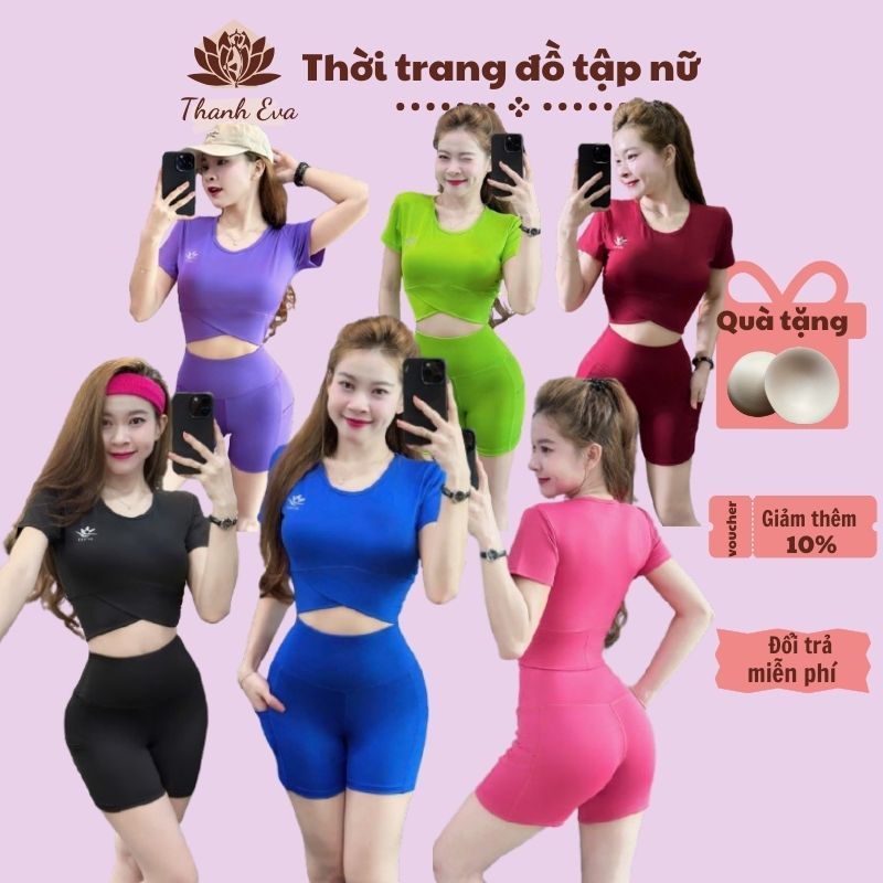 [Rẻ vô địch] Bộ tập aerobic áo croptop, quần đùi có túi chất thun lạnh co giãn tôn dáng