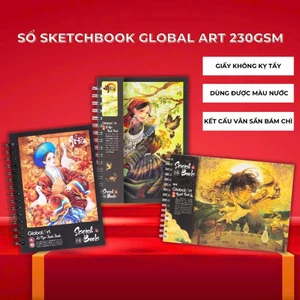 Sổ Sketchbook GLOBAL ART 230gsm, Sổ Vẽ Màu Nước A4 A5 Giấy Không Kỵ Tẩy, Ăn Chì Tốt, Lên Chuẩn Màu