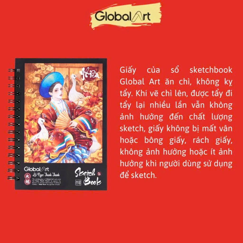 Sổ Sketchbook GLOBAL ART 230gsm, Sổ Vẽ Màu Nước A4 A5 Giấy Không Kỵ Tẩy, Ăn Chì Tốt, Lên Chuẩn Màu