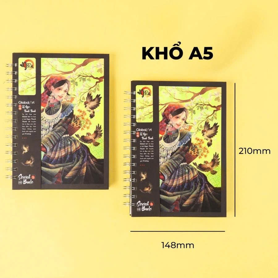Sổ Sketchbook GLOBAL ART 230gsm, Sổ Vẽ Màu Nước A4 A5 Giấy Không Kỵ Tẩy, Ăn Chì Tốt, Lên Chuẩn Màu