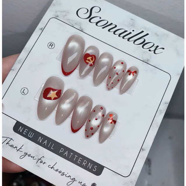 ( HOẢ TỐC) NAIL BOX MẮT MÈO NUDE CỜ ĐỎ SAO VÀNG BAY PHẤP PHỚI