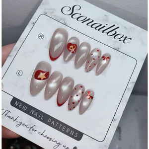 NAIL BOX MẮT MÈO NUDE CỜ ĐỎ SAO VÀNG BAY PHẤP PHỚI