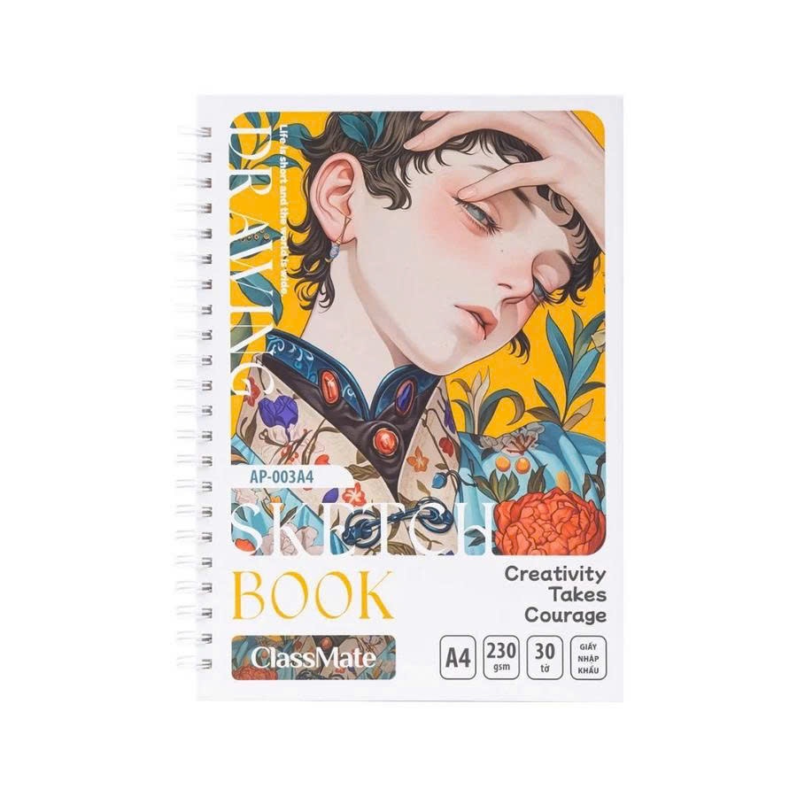 Sổ Sketchbook Chuyên Vẽ Chì 230gsm, Sổ Vẽ Phác Thảo A4 A5 Giấy Không Kỵ Tẩy, Ăn Chì Tốt, Lên Chuẩn Màu