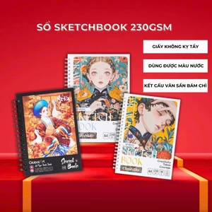 Sổ Sketchbook Chuyên Vẽ Chì 230gsm, Sổ Vẽ Phác Thảo A4 A5 Giấy Không Kỵ Tẩy, Ăn Chì Tốt, Lên Chuẩn Màu