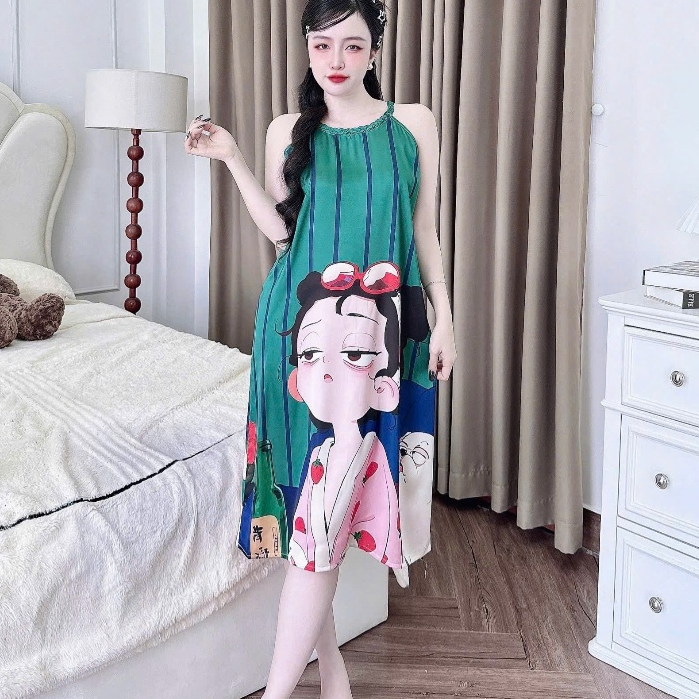 Đồ ngủ dễ thương,đầm lụa ngủ,váy ngủ đẹp,đồ ngủ lụa lạnh cao cấp dành cho nữ nhiều họa tiết cute[14]