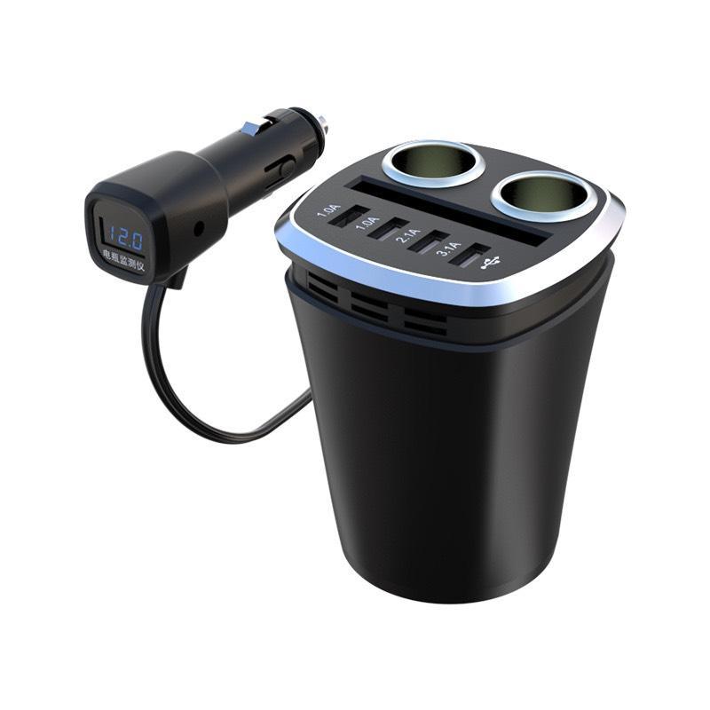 Cốc chia tẩu sạc ô tô 4 cổng USB + 2 tẩu điện – Màn hình LED hiển thị điện áp – Sạc nhanh 3.1A, tiện ích cho mọi dòng xe