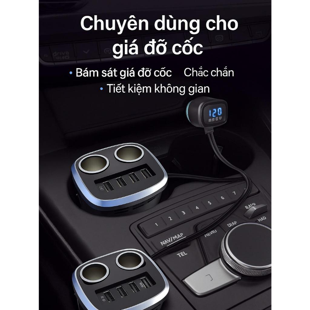 Cốc chia tẩu sạc ô tô 4 cổng USB + 2 tẩu điện – Màn hình LED hiển thị điện áp – Sạc nhanh 3.1A, tiện ích cho mọi dòng xe