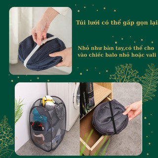 Sọt đựng quần áo bẩn cỡ lớn, giỏ lưới gấp gọn thông minh, giỏ đựng đồ giặt gia đình chất liệu bền đẹp có quai tiện lợi