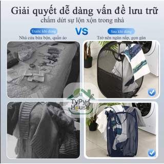 Sọt đựng quần áo bẩn cỡ lớn, giỏ lưới gấp gọn thông minh, giỏ đựng đồ giặt gia đình chất liệu bền đẹp có quai tiện lợi