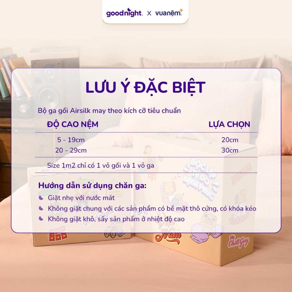 [QUÀ TẶNG - KHÔNG BÁN] Bộ ga Airsilk 3 món 20cm + Hộp Goodnight box