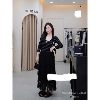 Set Áo Len Cardigan Dài Tay Kèm 2S Kẻ Ngang QCCC Cao Cấp