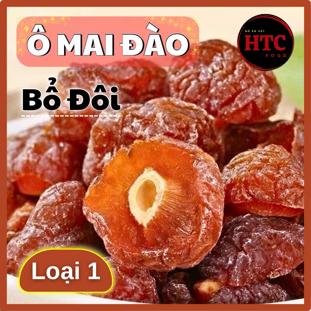 Ô mai xí muội đào nâu bổ đôi loại 1 giòn mềm dẻo, trái cây sấy dẻo, 250g/500g, đồ ăn vặt HTC Food